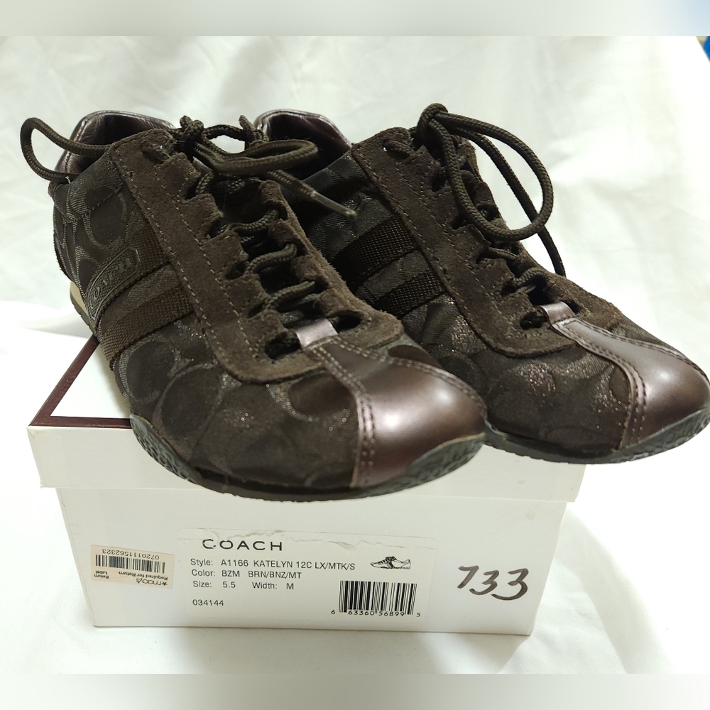 2007 Coach KATELYN Sneakers Women’s Size 5.5 M Brown Bronze Canvas Suede Retro